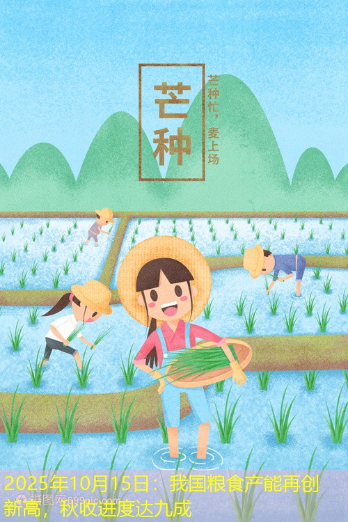 2025年10月15日：我国粮食产能再创新高，秋收进度达九成